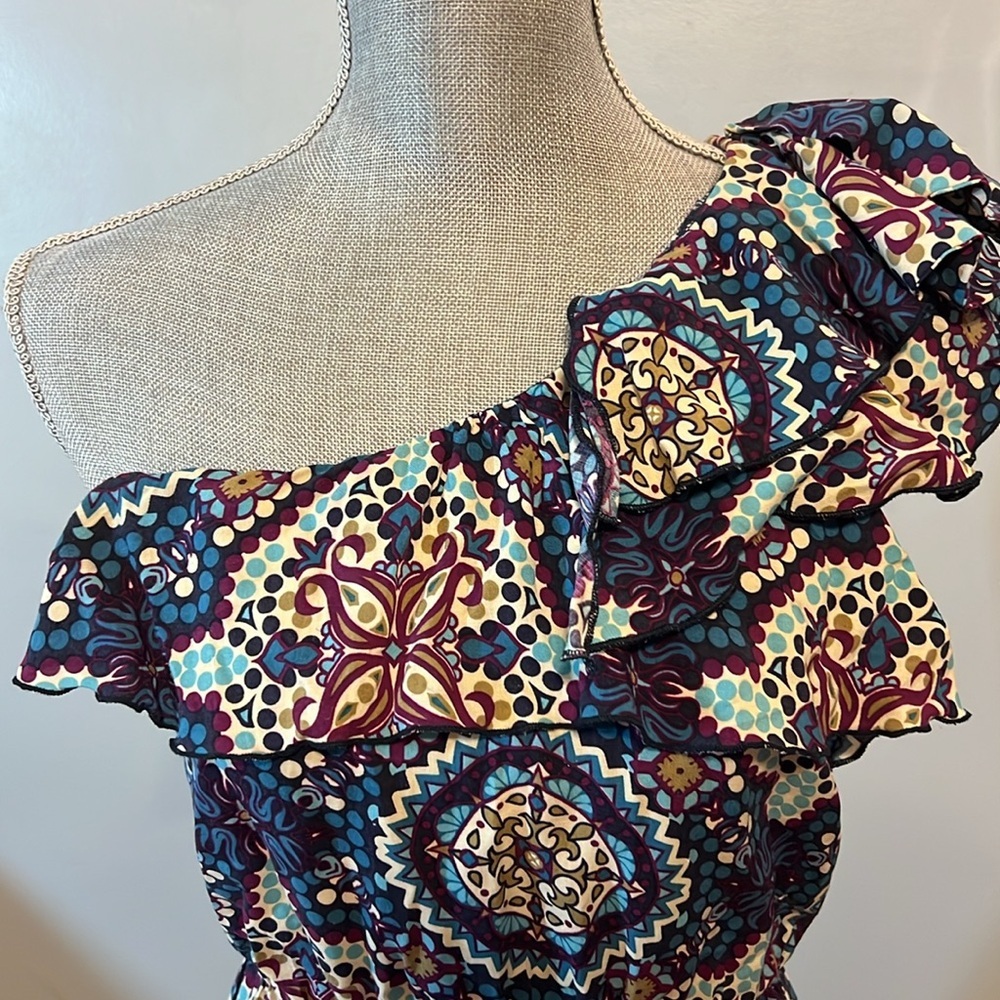 Xhilaration Blue and White Asymmetrical Ruffled Sundress - Picture 2 of 6